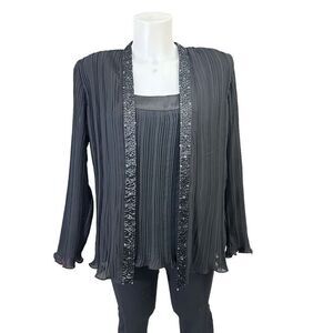Scarlett Nite Woman 2 Piece Beaded & Pleated Cardigan & Tank Set sz 14 W
